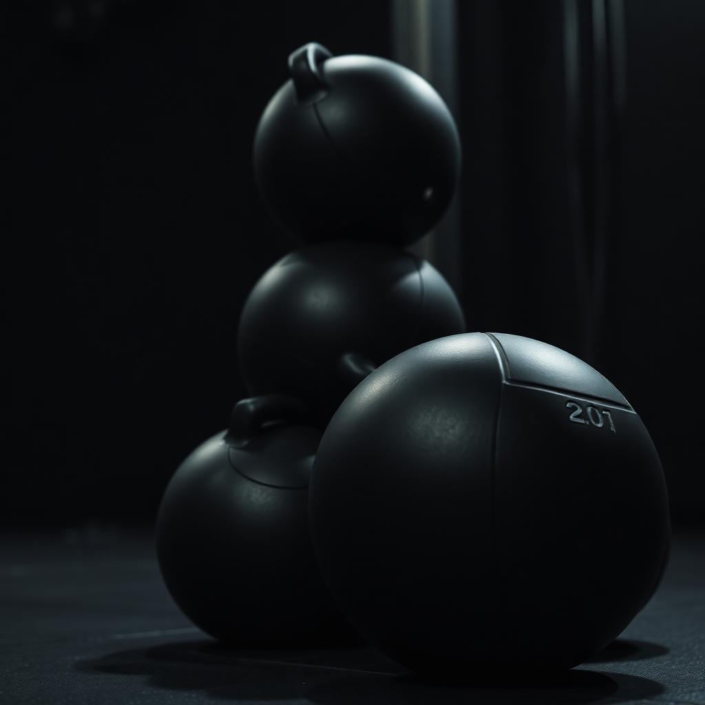 Stacked black medicine balls